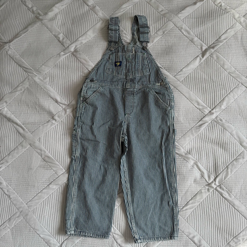OshKosh B'gosh Vintage Blue and White Striped Kids Overalls Size 4T